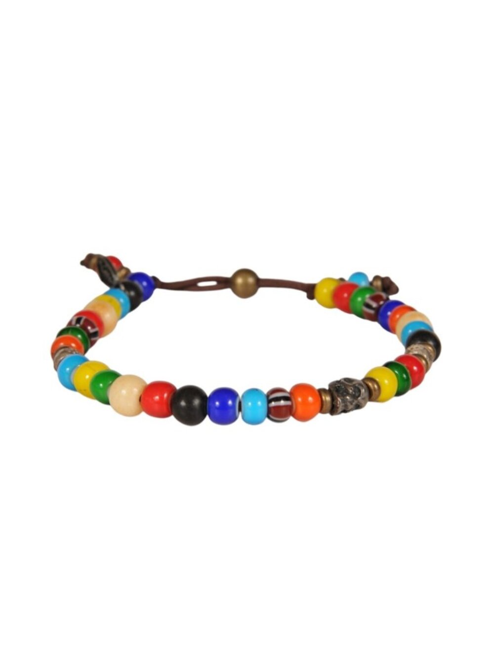 M Cohen By Maor Bead Bracelet 925 Silver Skull Multi Color Blue Yellow Rainbow